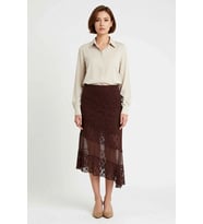 Kadın Asimetrik Midi Dantel Örme Etek Normal Bel A Kesim Astarsız Polyester Rahat Günlük Modern