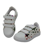 LE PETİT 610 Patik Cırtlı Keten Kız Çocuk Sneaker Ayakkabı BEYAZ_ YILDIZ