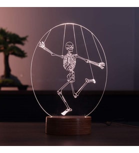 3 Boyutlu İskelet Lamba Tasarımı 3d Doktor Hediyesi Gece Lambası Ahşap Taban