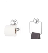 Hem Vantuzlu -Vidalı Banyo Aksesuarı 2 li Set Kare Havluluk + Tuvalet Kağıtlığı (Gümüş)