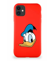 Apple iPhone 11 Soft Premier Kapak Donald Duck-B Tasarımlı Silikon Kılıf - Kırmızı (Şeffaf)