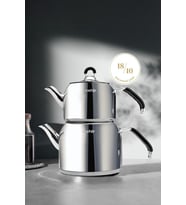 Nehir Modern Mini Küçük Boy Paslanmaz Çelik Çaydanlık Takımı 0.8-1.6 Lt. (Siyah)
