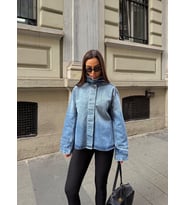 Yaka Detaylı Rahat Kesim Denim Ceket