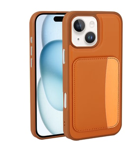 iPhone 13 Kılıf Kartlıklı X-Kart Deri Görünümlü High Quality Silikon Kapak (Turuncu)