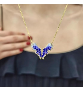 Kelebek Çift Katlı 18K Altın Kaplama Kolye (Karışık)