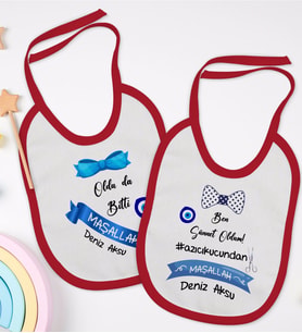BK Kids Kişiye Özel Sünnet Tasarımlı 2’li Kırmızı Mama Önlüğü-1