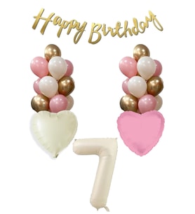 1 Yaş Kız Doğum Günü Konsepti Retro Krem Rakam Happy Birthday Bannerlı Balon Zinciri Seti (07)