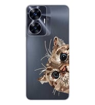 Realme C55 Uyumlu Tatlı Kedi Desenli Şeffaf Telefon Kılıfı