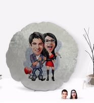 BK Gift Kişiye Özel Sevgililer Karikatürlü Yuvarlak Dekoratif Kırlent Yastık-1