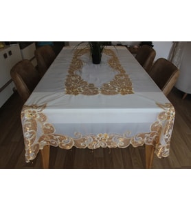 Masa Örtüsü Organze Nakışlı Pullu 150x225 (Gold)