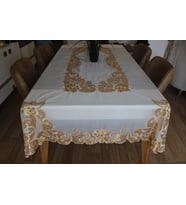 Masa Örtüsü Organze Nakışlı Pullu 150x225 (Gold)