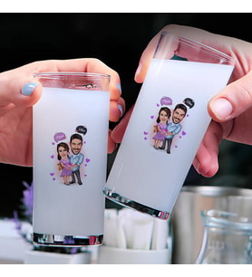Bebek Bekleyen Çift Karikatürlü İkili Rakı Bardağı Seti