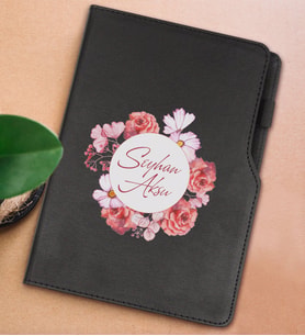 BK Gift Kişiye Özel Çiçek Tasarımlı Siyah Termo Deri Not Defteri 15x21cm-2