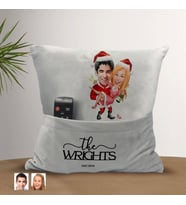 BK Gift Kişiye Özel Yılbaşı Sevgili Karikatür Tasarımlı Organizer Kumanda ve Atıştırmalık Cepli Gri Kırlent Yastık-5 Arkadaşa Hediye, Cepli Yastık