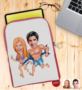 BK Gift Kişiye Özel Sevgililer Karikatürlü Taşınabilir Koruyucu Tablet Kılıfı & Organizer Çanta - Pembe-8