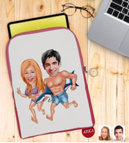 BK Gift Kişiye Özel Sevgililer Karikatürlü Taşınabilir Koruyucu Tablet Kılıfı & Organizer Çanta - Pembe-8