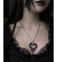 Gotik Kalp Tasarım Siyah Metal Kolye Unisex 60 cm Zincir