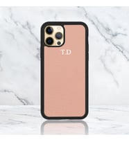 Kişiye Özel Harf Baskılı iPhone 12 Pro Max Deri Telefon Kılıfı (Pudra)