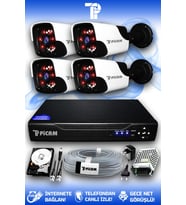 PICAM 4 Kameralı Panda 4 Dış Kamera Set 250 GB HDD Full HD Gece Görüşlü Güvenlik Kamerası Sistemi