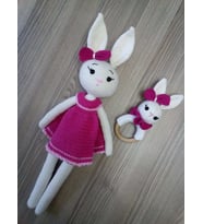 Tavşan Kız Uyku Arkadaşı ve Çıngırak Amigurumi Organik Oyuncak