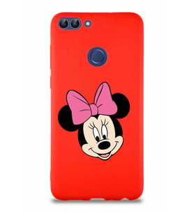 Huawei P Smart Soft Premier Kapak Minnie Mouse-C Tasarımlı Silikon Kılıf - Kırmızı (Şeffaf)