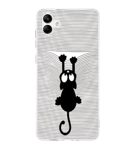 Samsung Galaxy A04  Kapak Çizgi Kedi (Beyaz) Tasarımlı Şeffaf Kılıf