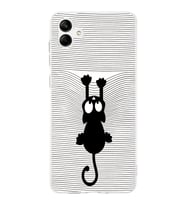 Samsung Galaxy A04  Kapak Çizgi Kedi (Beyaz) Tasarımlı Şeffaf Kılıf