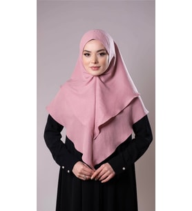Pudra Pratik Hazır Geçmeli Tesettür Eşarp Pamuk Caz Kumaş Çift Katlı Düz Hijab 2303_06