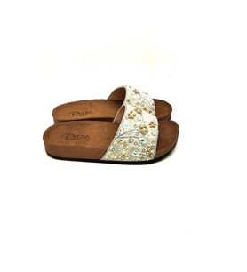 Pienn 20050-006 Kadın Taşlı Çiçekli Comfort Terlik (Bronz)