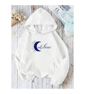 Unisex Ciel Lune Baskılı Oversize Baskılı Kapşonlu Sweatshirt 3 Iplik (Beyaz)
