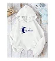 Unisex Ciel Lune Baskılı Oversize Baskılı Kapşonlu Sweatshirt 3 Iplik (Beyaz)
