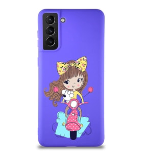 Samsung Galaxy S21 Plus Soft Premier Kapak Vespagirl Tasarımlı Silikon Kılıf - Mor (Şeffaf)