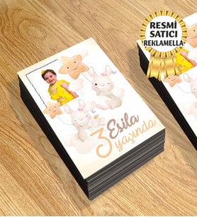 Tavşan Temalı Kişiye Özel Resimli Doğum Günü Magneti  8x6 Cm 10 Adet (Pudra)