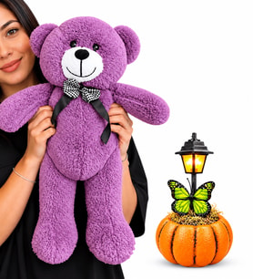 Bal Kabağı Masa Lambası ve Büyük Boy Mor Peluş Ayıcık – Sevgiliye Doğum Günü Yıl Dönümü Hediyesi