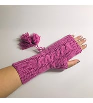 Pembe Püsküllü Uzun El Örgüsü Eldiven
