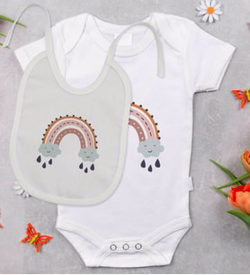 BK Kids Boho Tasarımlı Bebek Body Zıbın ve Mama Önlüğü Hediye Seti - Model 1