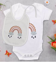 BK Kids Boho Tasarımlı Bebek Body Zıbın ve Mama Önlüğü Hediye Seti - Model 1