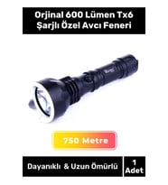Deluxe Seri 250 Metre Beyaz Işık Güçlü Aydınlatma  600 Lümen Tx6 Şarjlı Özel Avcı Feneri