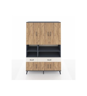 Hyperion Dolap 8 Raflı 2 Çekmeceli 6 Kapaklı 132x44x195 Antrasit-Çam/Aytaşı