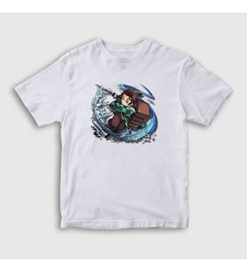 Presmono Unisex Çocuk Beyaz Water Tanjiro Kamado Anime Demon Slayer Kimetsu No Yaiba T-Shirt 307957tt