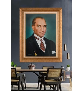 Altın Varaklı Çerçeveli Paspartulu Atatürk Tablo nh394 (Gold)