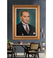 Altın Varaklı Çerçeveli Paspartulu Atatürk Tablo nh394 (Gold)