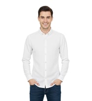 Erkek Spor Slim Fit Uzun Kol Petek Dokulu Gömlek BGL-ST04823 (Beyaz)