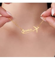 Kişiye Özel 925 Ayar Gümüş Uçak Figürlü İsim Kolye (Gold)