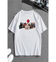 Korku Karakterleri Baskılı Unisex Oversize Tshirt (Beyaz)