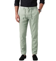 DeepSEA Lacivert Slim Fit Likralı Keten Dokulu Lastikli Belli İpli Yazlık Erkek Pantolon 2603001
