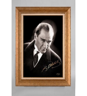 EV İŞYERİ OFİS İÇİN ALTIN ÇERÇEVELİ PASPARTULU ATATÜRK TABLO S687