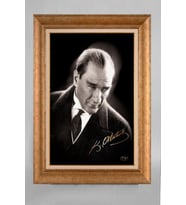 EV İŞYERİ OFİS İÇİN ALTIN ÇERÇEVELİ PASPARTULU ATATÜRK TABLO S687