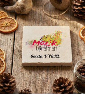Kişiye Özel Müzik Öğretmeni Bardak Altlığı Öğretmenler Günü Hediyesi (Krem)
