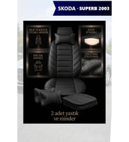 skoda superb 2003 Koltuk ve Kılıf uyumlu Siyah Minder Yastık Lüks 2 Minder 2 Yastık